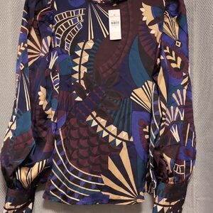 Ann Taylor Blue and Purple Geometric Blouse